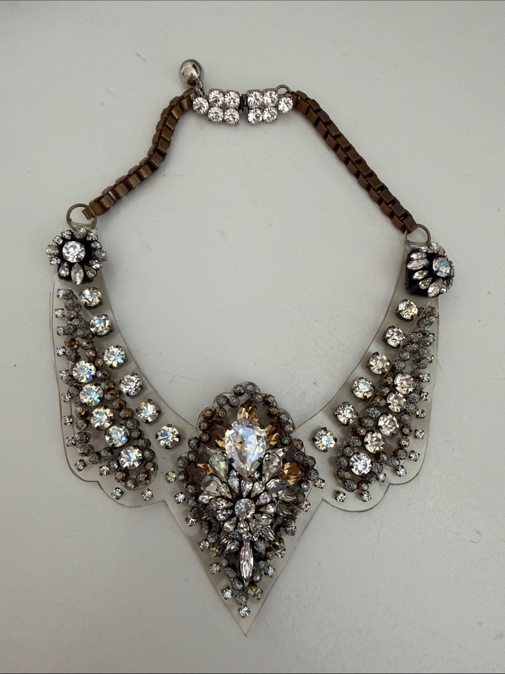 Sharouk Never Worn Crystal Statement Necklace - Brown And Clear Gem Stones